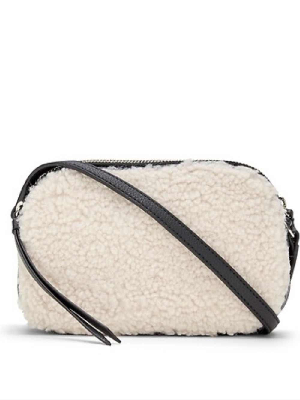 Banana Republic Cream Shearling Front Black Crossbody Camera Bag.